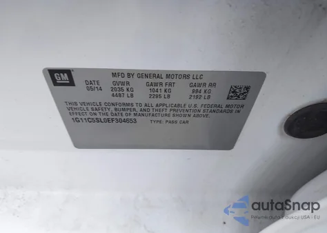 2014 Chevrolet Malibu 1Lt z USA, uszkodzony, nr VIN 1G11C5SL0EF304653